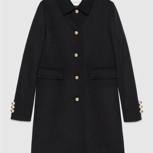 Gucci Black Wool Coat with Gold Buttons